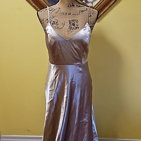 Birdy Grey Gold Satiny Maxi Gown size Small - Picture 3 of 14